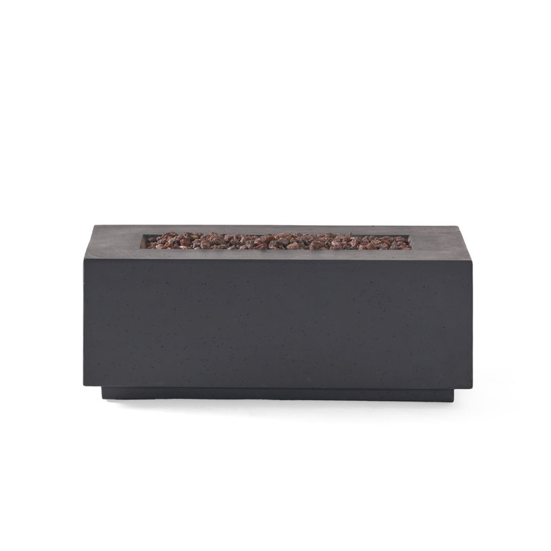 Caelan Rectangle Lightweight Concrete/MGO Propane Smokeless Fire Pit Table, Dark Gray
