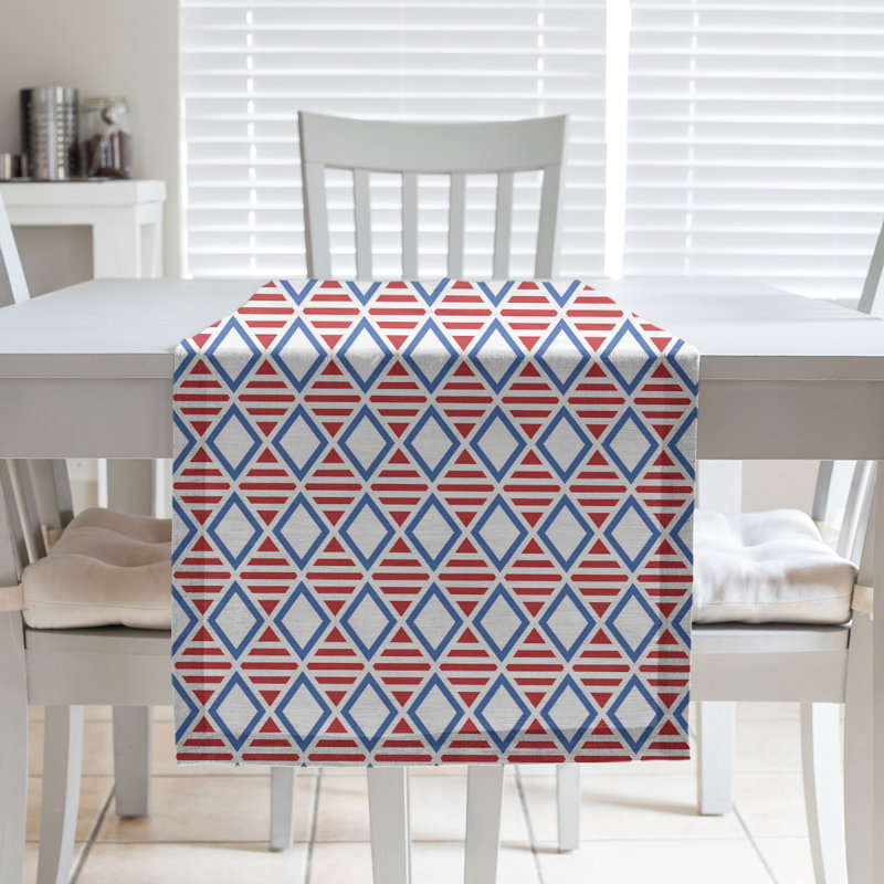 Chemin de table à carreaux fêtes hol, L 90 po x l 16 po, Rouge / Bleu, Polyester