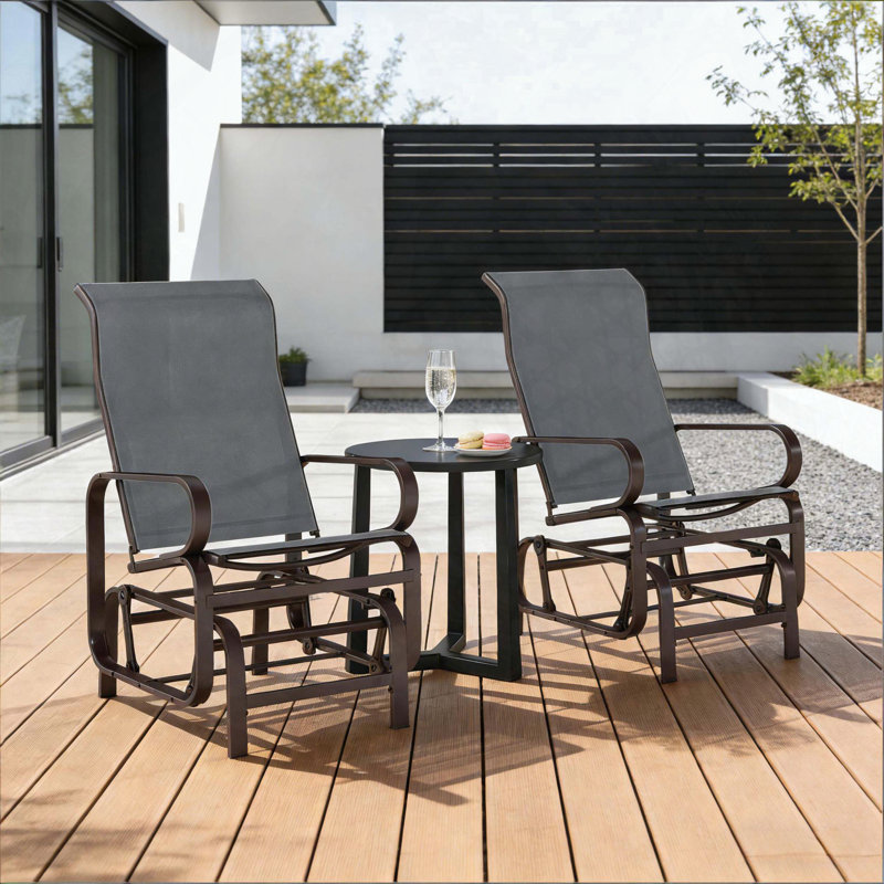 Ensemble de 2 chaises longues confortables à haut dossier coulissant (brun / gris), Gris