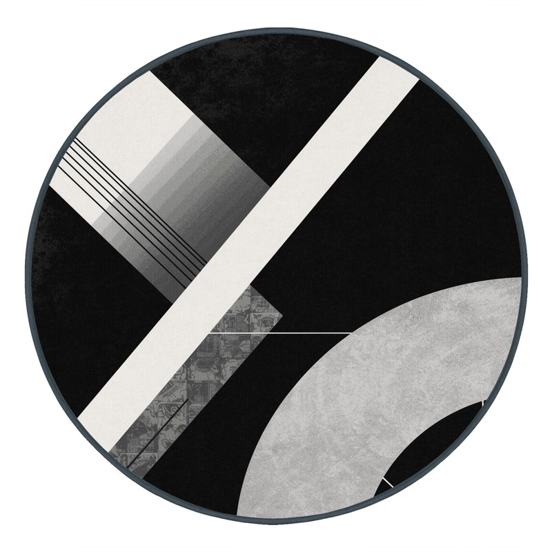 Tapis géométrique moderne et contemporain lavable à la machine - noir, Rond 3 pi