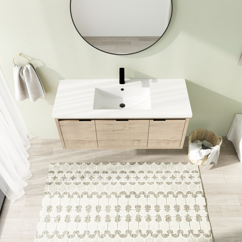 Roethke 48'' Single Bathroom Vanity with Resin Top, Light Brown