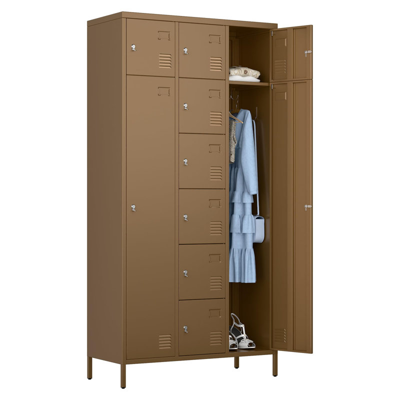 Casiers de rangement en métal H 72 po avec 10 portes et tringle, casiers pour employés industriels avec 2 grandes et 8 petites portes pour salle de gym, école, bureau, assemblage requis