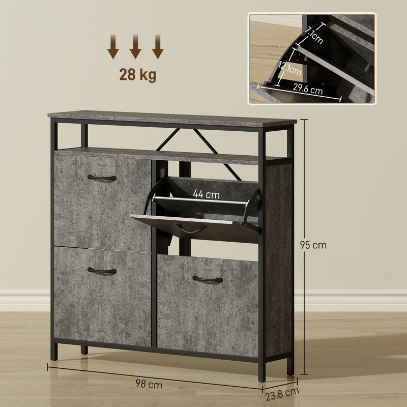 20 Pair Shoe Storage Cabinet, Cement Grey