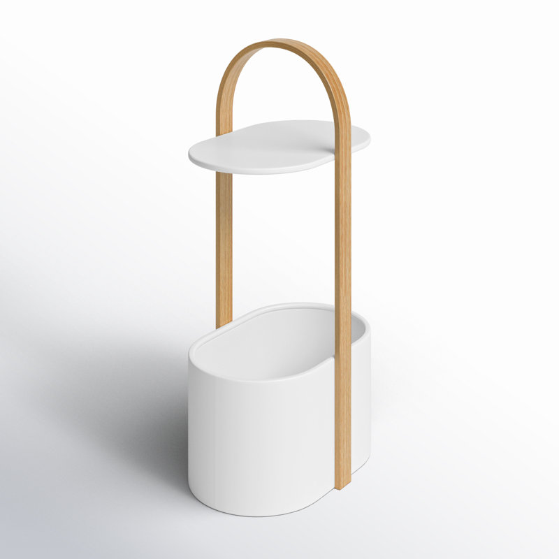 Bellwood Modern Round Wood & Metal End Table with Cable Management