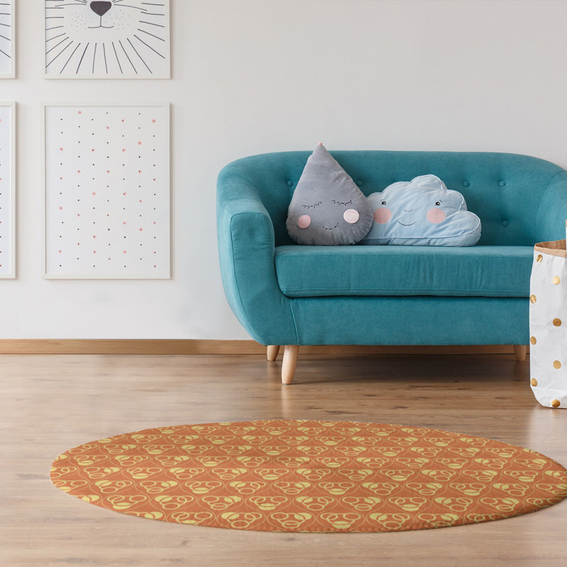 Tapis orange / jaune Circles and Waves, Rond 5 pi
