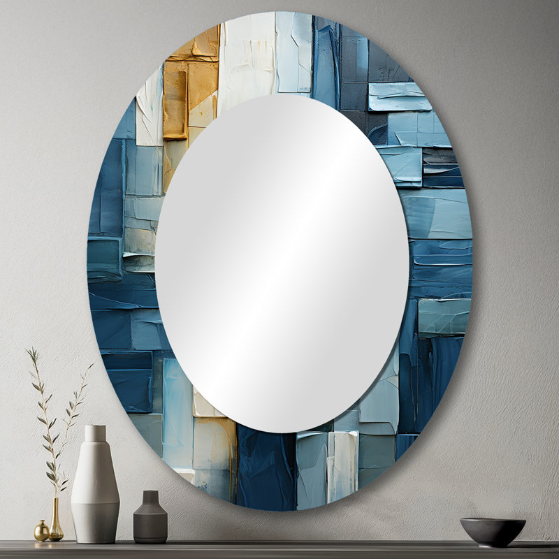 Abstract geometric square fusion - Blue Oval Wall Mirror Decor, 43" H x 33" W