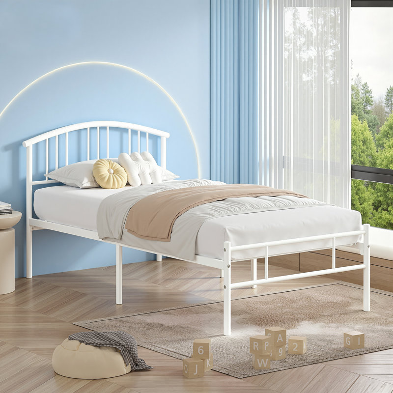 Amberly White Twin Metal Bed Frame (Set of 2), Sturdy Platform with Headboard, Underbed Storage, Easy Assembly, White