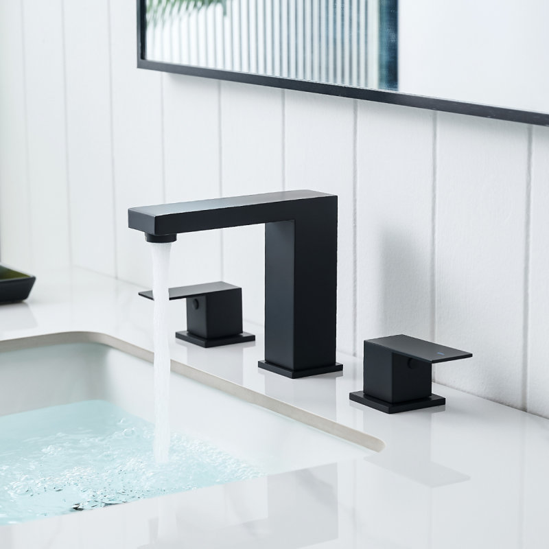 Bathroom Stainless Steel Faucets For Sink 3 Hole Matte Black 8 Inch Widespread Bathroom Sink Faucet Double Lever Handle Faucet Bathroom Vanity Faucet Basin Mixer Tap Faucet With Hose