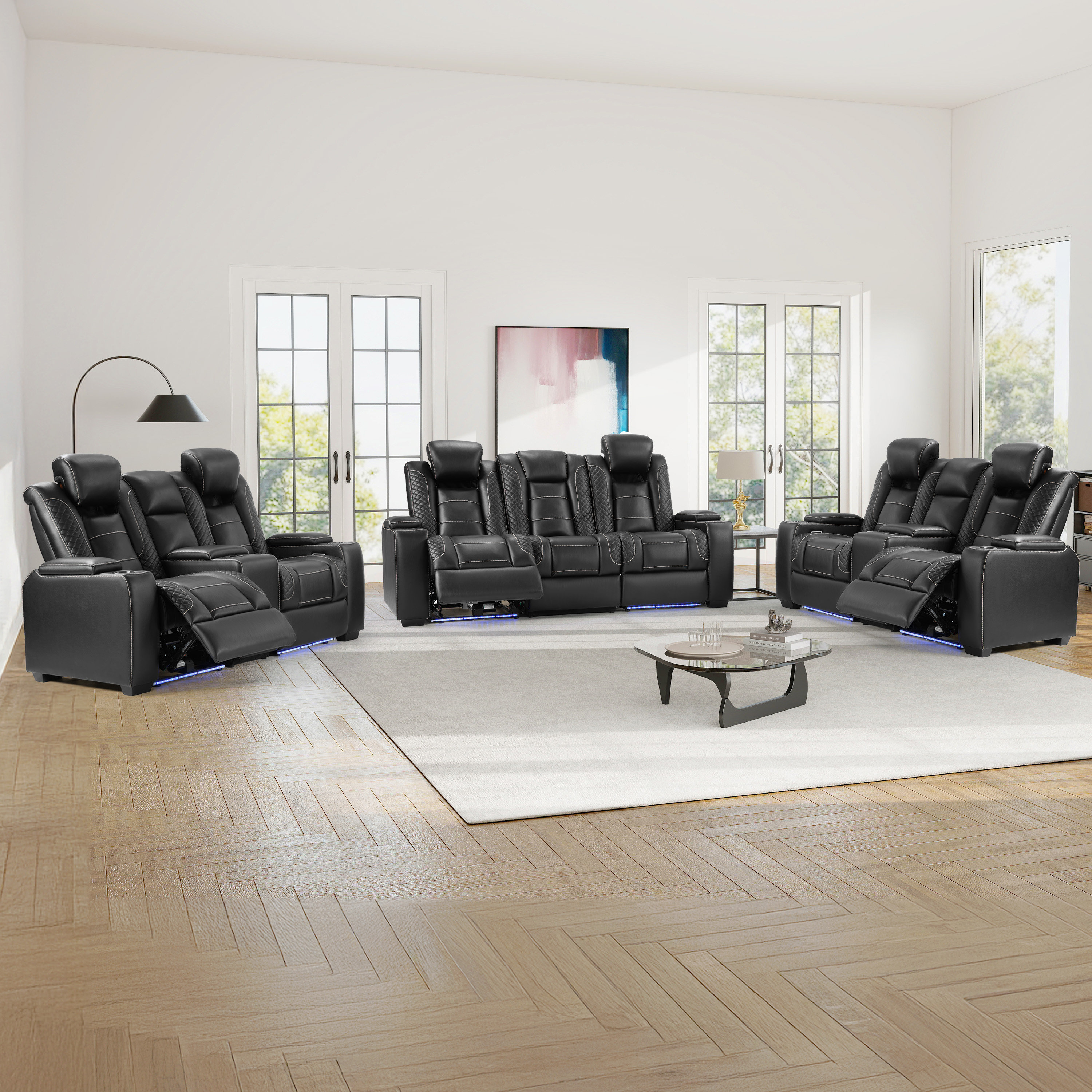 Hokku Designs 3-Piece Faux Leather Dual Motor Power Recliner Man