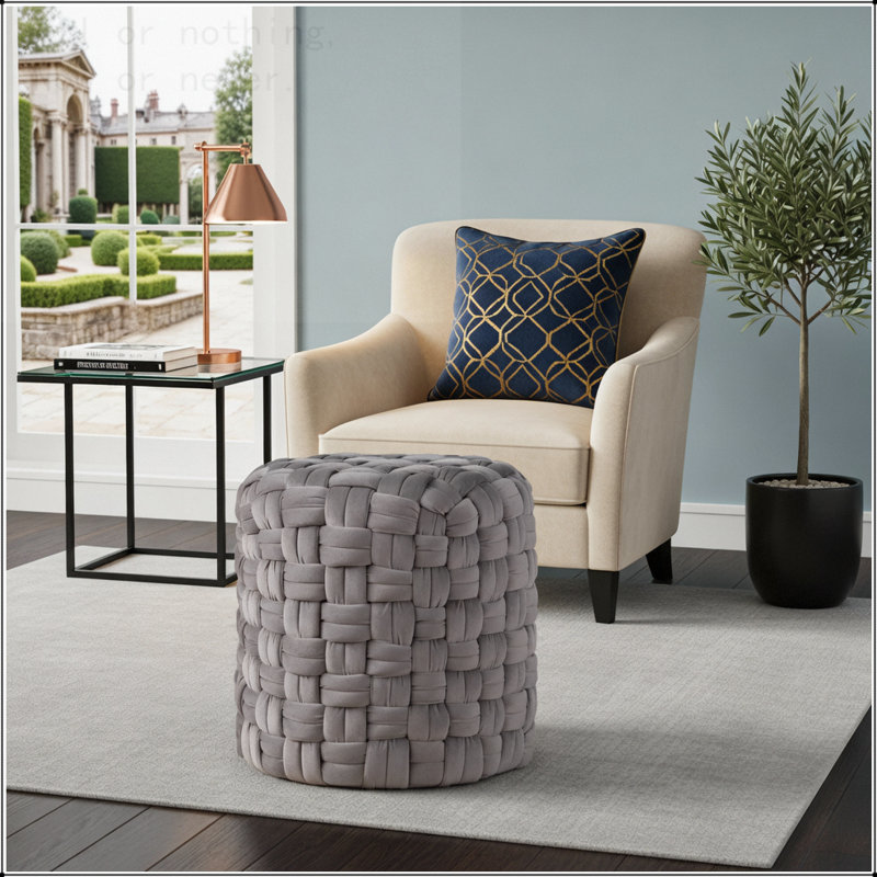 Repose-pieds rond en velours de 16 po, Gris foncé