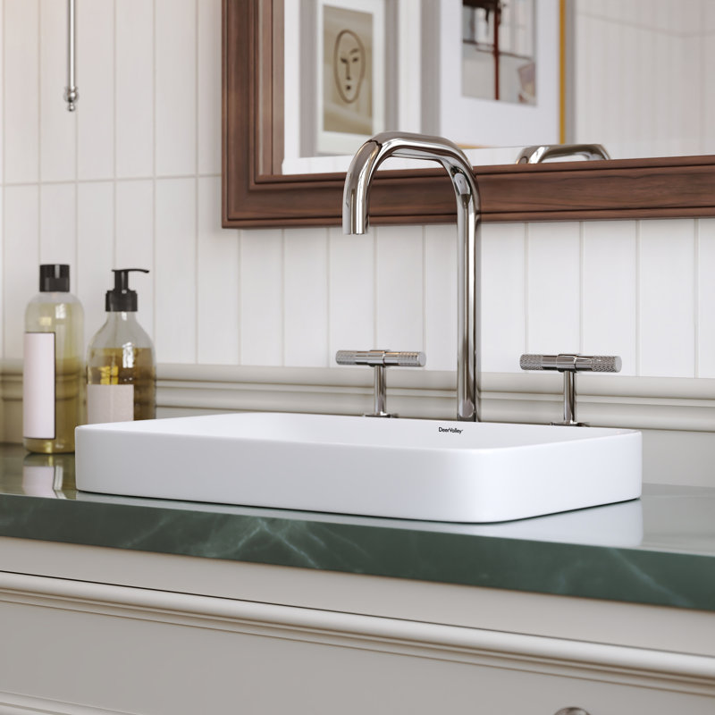 DeerValley Ally 19'' x 12'' Drop-In Bathroom Sink Semi-Recessed Vessel Sink Rectangular Above Counter Basin, White