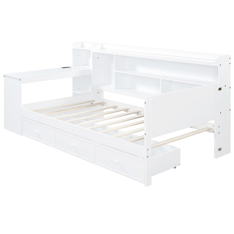 Lit de jour simple avec 3 tiroirs, ports et bureau en bois de pin massif pour le confort de la chambre à coucher