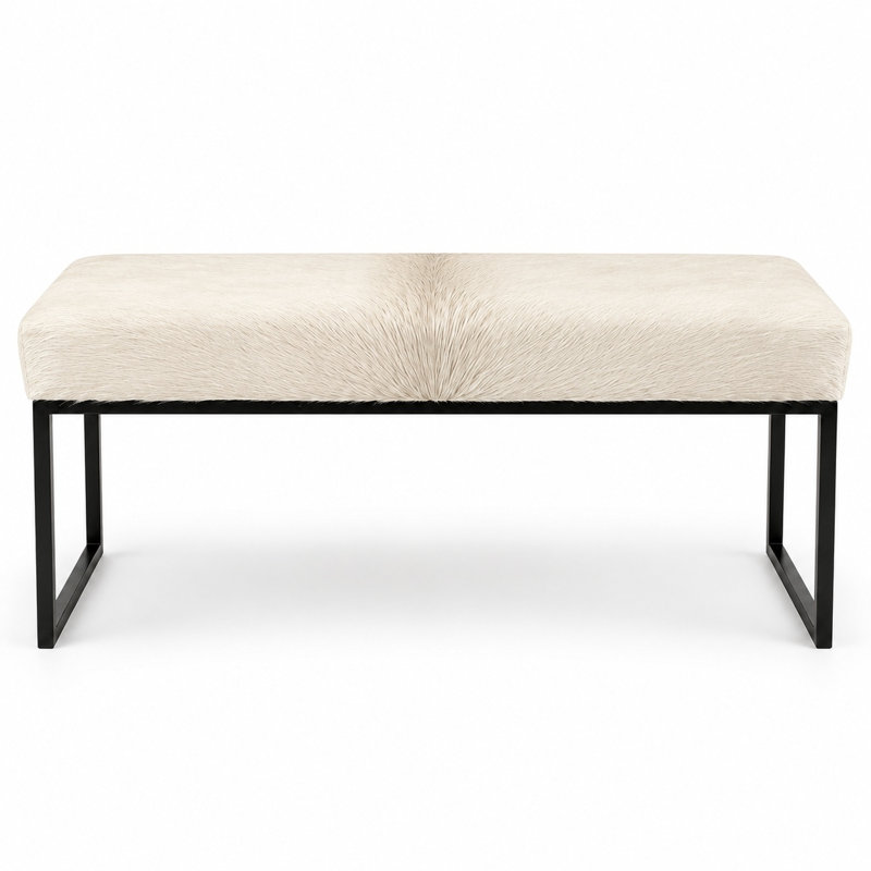 Upholstered Cowhide Bench, 19" H x 36" W x 16" D