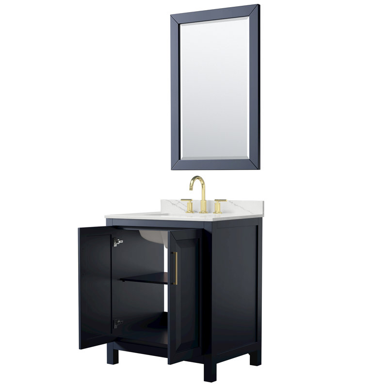 Daria 30'' Single Bathroom Vanity with Marble Top, White, Brushed Gold, Giotto Quartz