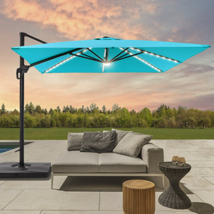 Parasol carré en porte-à-faux à lumière solaire 10 x 10 pi avec rotation à 360 °