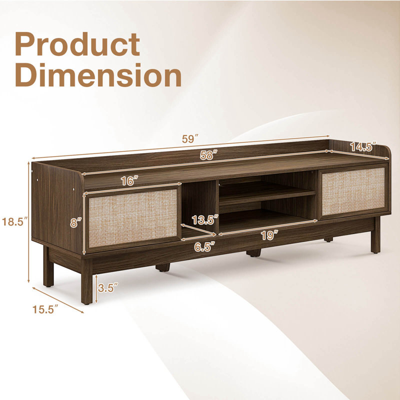 Bay Isle Home™ Wooden Tv Stand For Tvs Up To 65" With Storage Adjustable Shelf & Sliding Doors Walnut