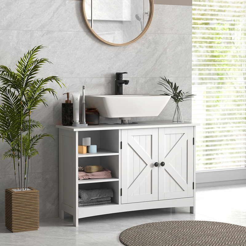 Meuble-lavabo de salle de bain, meuble sous-lavabo avec tablettes, blanc