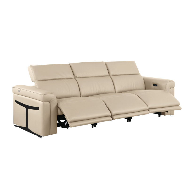 3-Power Seat Reclining Italian Leather Sofa With Power Headrest, Beige