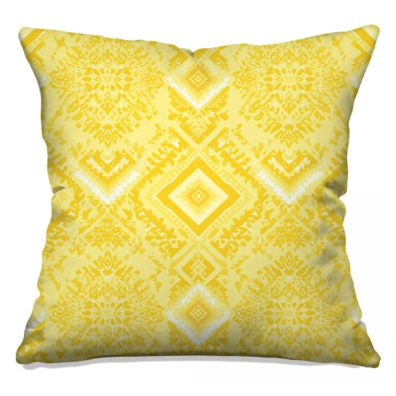 Yellow Ornate Pattern Double Sided Throw Pillows, 18 x 18 inches