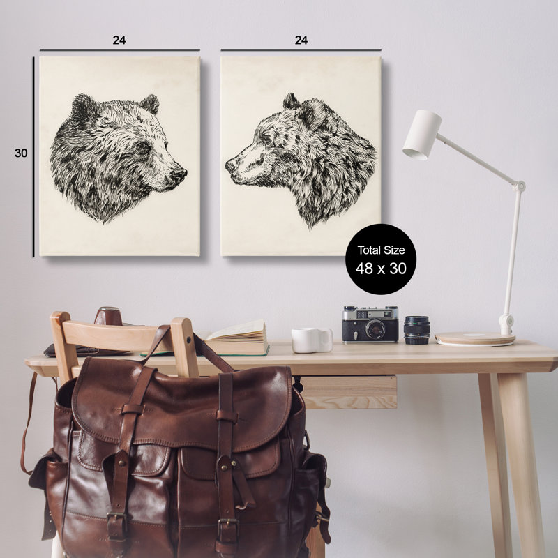 Portrait d'un ours brun, ensemble de 2 reproductions d'art sur toile par Victoria Barnes, H 30 po x l 24 po
