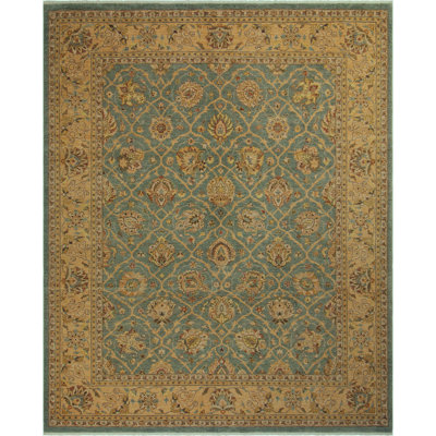 Tapis oriental brun / bleu en laine 8 pi 1 po x 9 pi 11 po Dorn