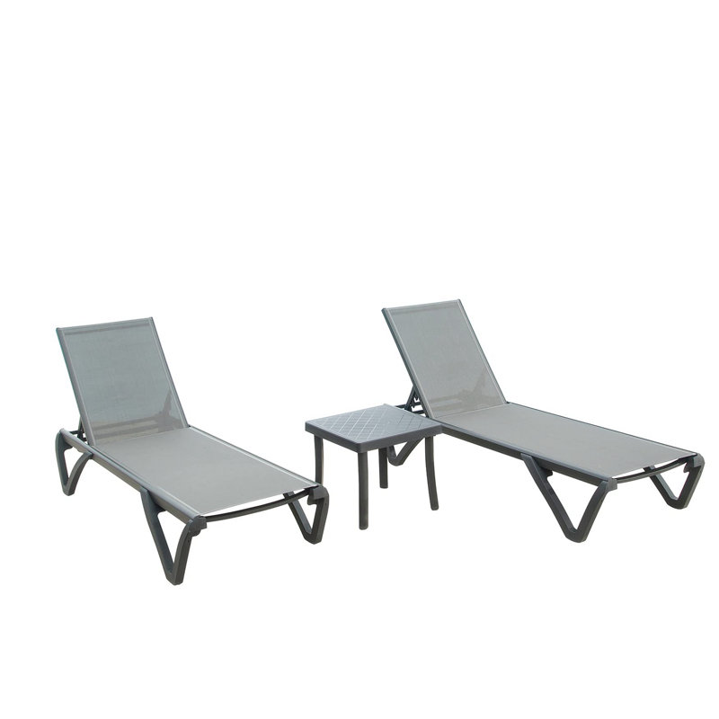Travette Outdoor Chaise Lounge Set with Table, Gray