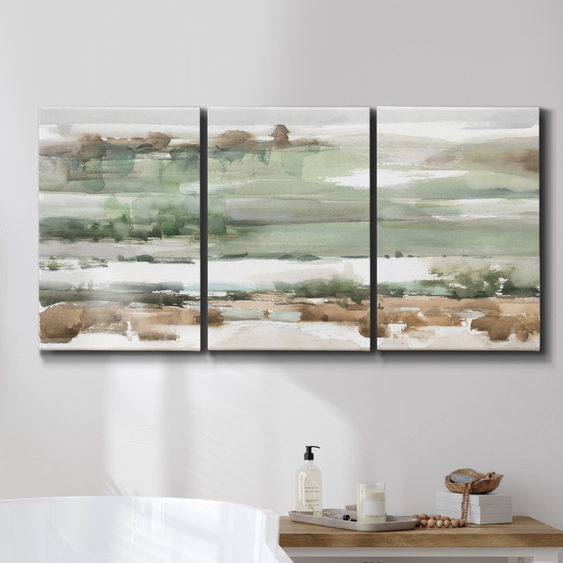Ensemble de 3 pièces encadrées sur toile cristal bleu, H 48 po x l 96 po x P 2 po