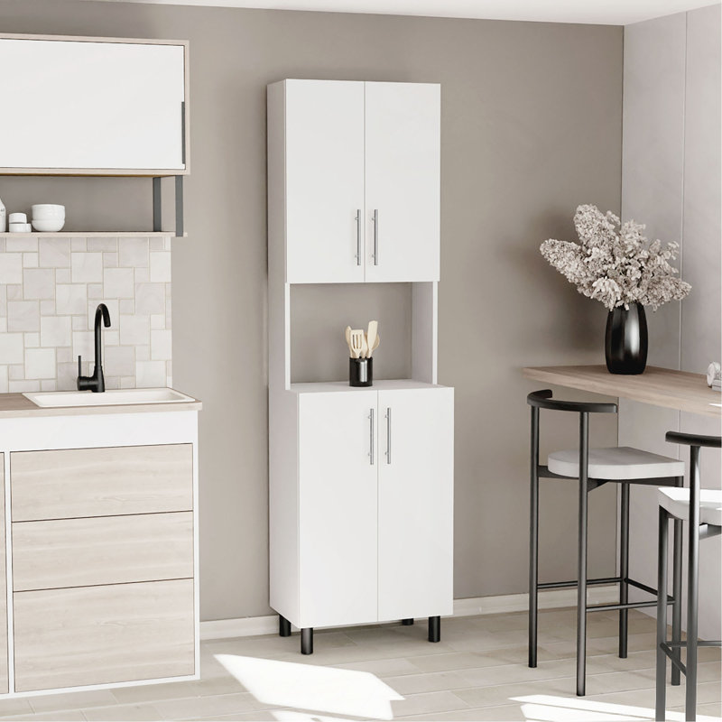 76,8" Tall Two Double Door Cabinet Kitchen Pantry with Hutch and Five Shelves, Microwave Cabinet, Storage Cabinet, Kitchen Organization, Garage Cabinet