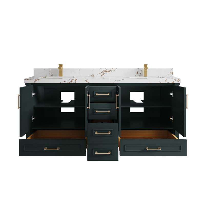 Moncef 72 po X P 22 po De meuble-lavabo double D Quartz brun Viola, Vert foncé, Or brossé, Brun Viola