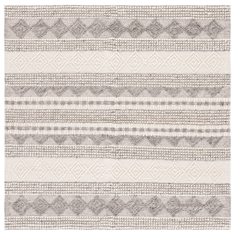 Jacques Hand Woven Wool/Cotton Striped Rug in Grey/Ivory, Square 6'