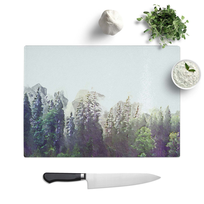Tempered Glass Pine Tree Forest in the Fog Chopping Board, 28.5 cm W x 20 cm L