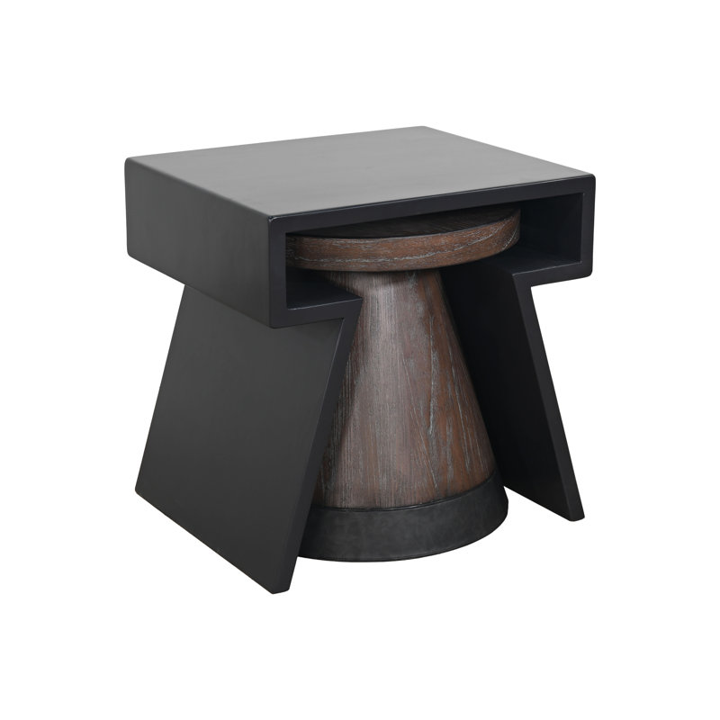 Ensemble de tables d'appoint gigognes modernes avec tabouret rond en bois