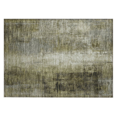 Machine Washable Indoor/Outdoor Xhevrie Olive Rug