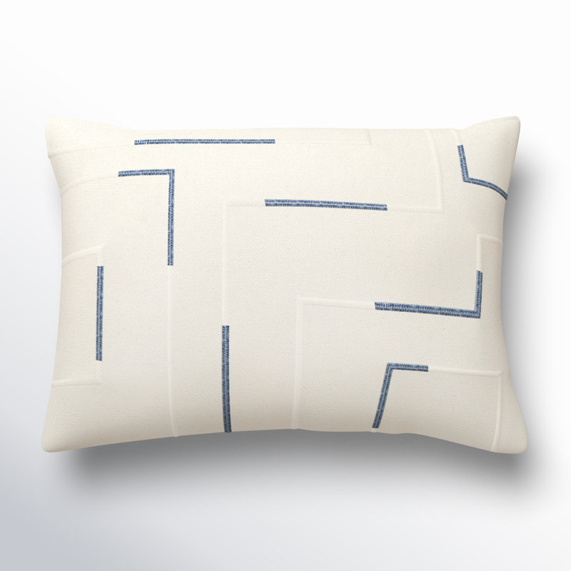 Housse de coussin rectangulaire avec insert lombaire 100% coton Odile, Ivoire / Bleu foncé
