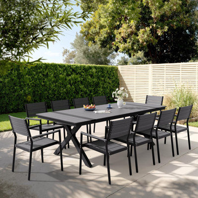 10 - Person 94.5'' W X 40.5'' D Aluminum Outdoor Patio Dining Set with Stackable Chairs