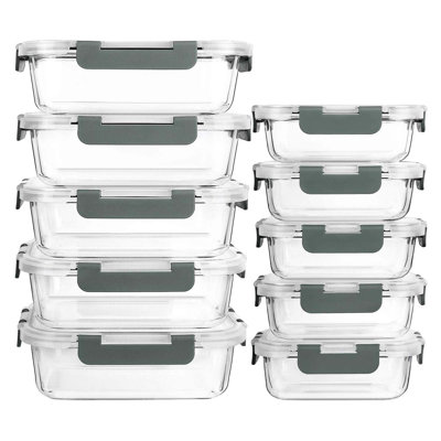 Paquet de 10 contenants en verre pour aliments avec couvercles verrouillables