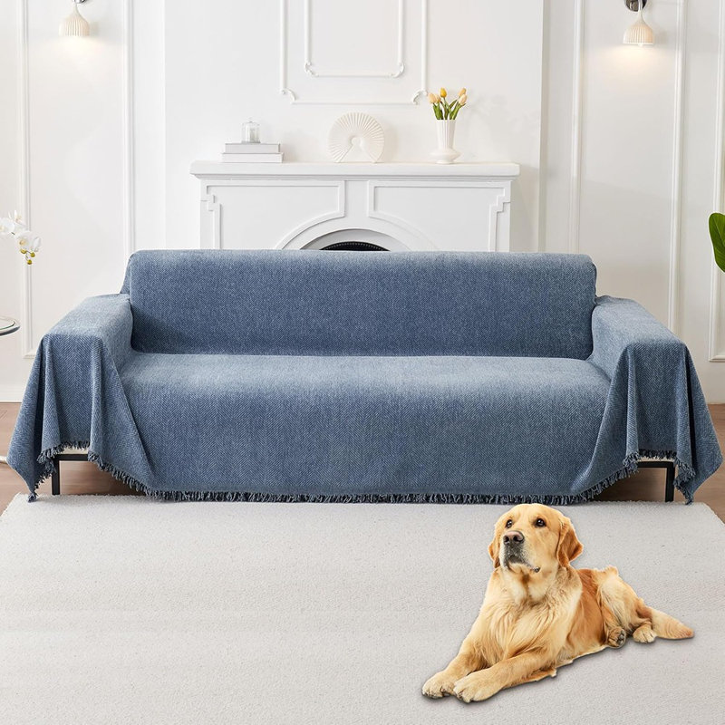 Housse antidérapante pour canapé à 3 coussins - Bleu - Canapé modulaire / lavable / adapté aux animaux de compagnie / housse de canapé