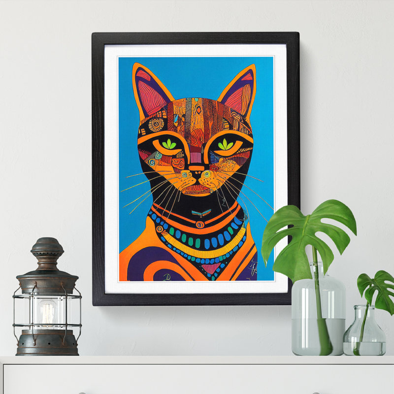 FRM-V0523-367X Cat African - Single Picture Frame Print, 64cm H x 46cm W x 2cm D, Oak Framed