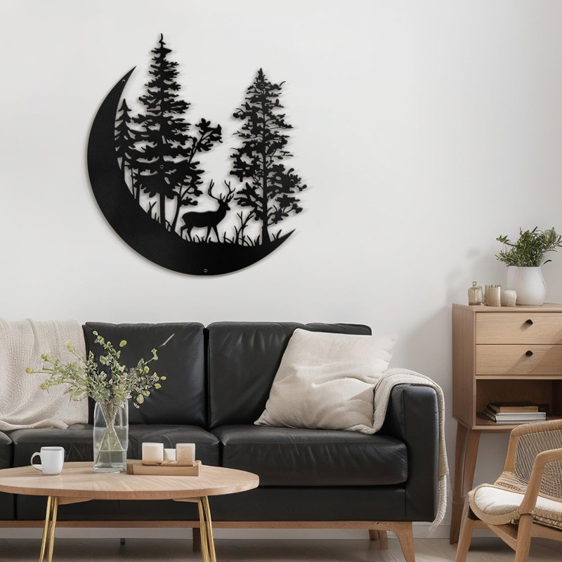 Décoration murale abstraite en forme de cerf dans la forêt, H 18 po x l 18 po x P 0,05 po, Noir