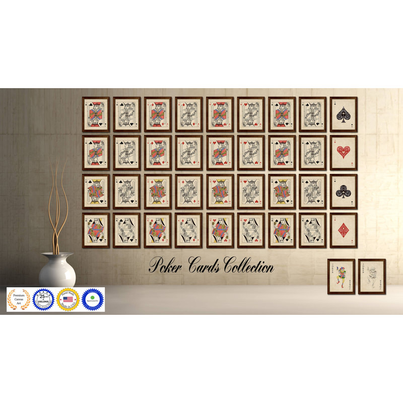 «Queen Spades Poker Decks», reproduction de cartes rétro sur toile brune encadrée sur mesure