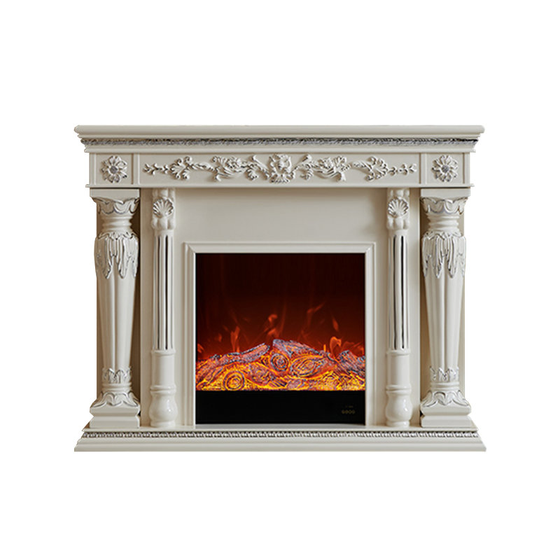Beige Solid Wood Electric Fireplace, Beige