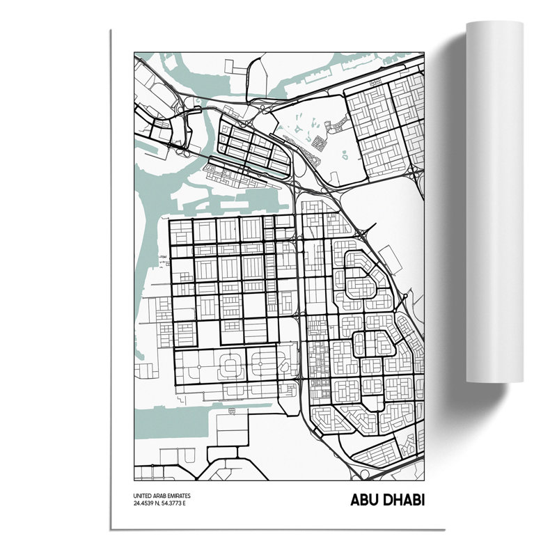 Map Abu Dhabi UAE - Frameless Print, 42cm H x 30cm W x 0.1cm D