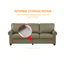 Canapé classique en similicuir taupe, structure robuste en bois massif et métal, coussins en mousse haute résilience pour un confort optimal, design à 6 pieds, clous décoratifs argentés, 2 boîtes de rangement amovibles, montage rapide.