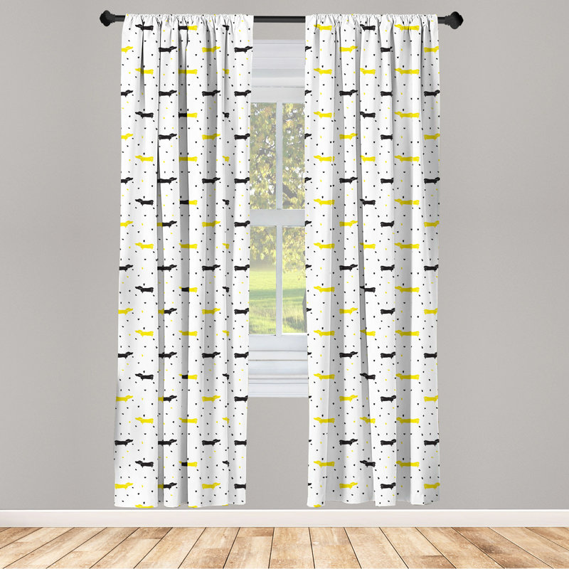Dachshund Geometric Semi-Sheer Rod Pocket Curtain Panels, 28" W x 95" L