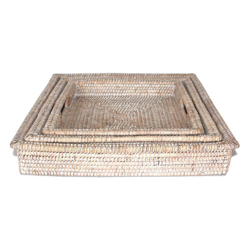 Rattan/Wicker Decorative Tray, White Wash