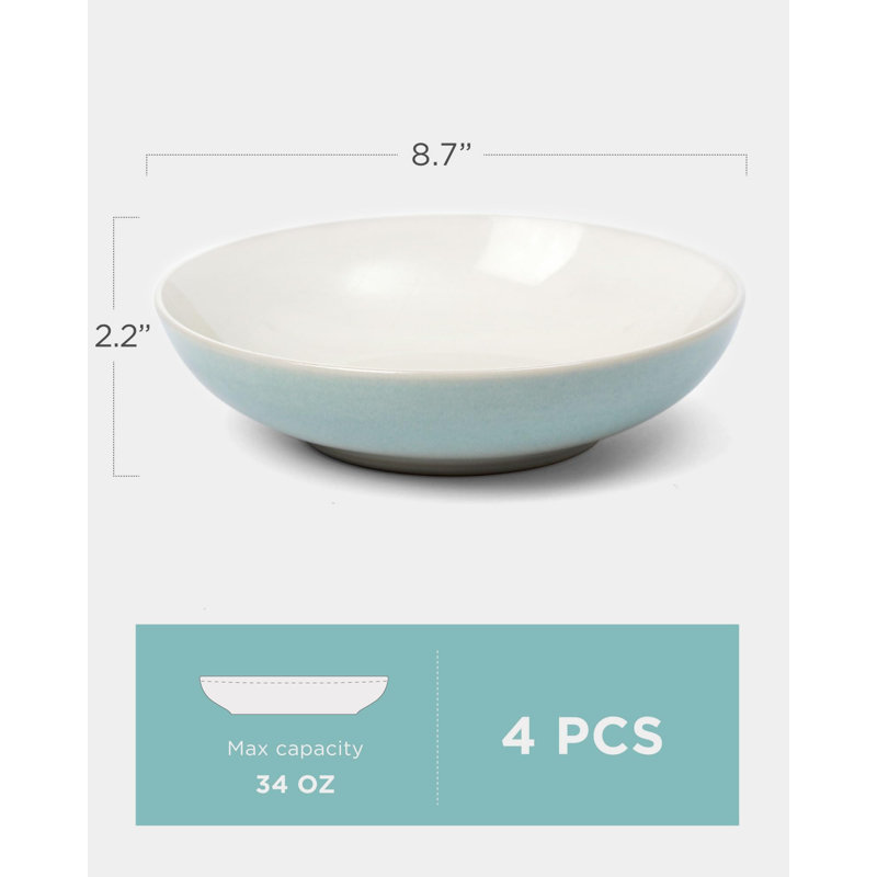 Aqua Ceramic 8.7'' Microwave Safe Pasta Bowls Set of 4