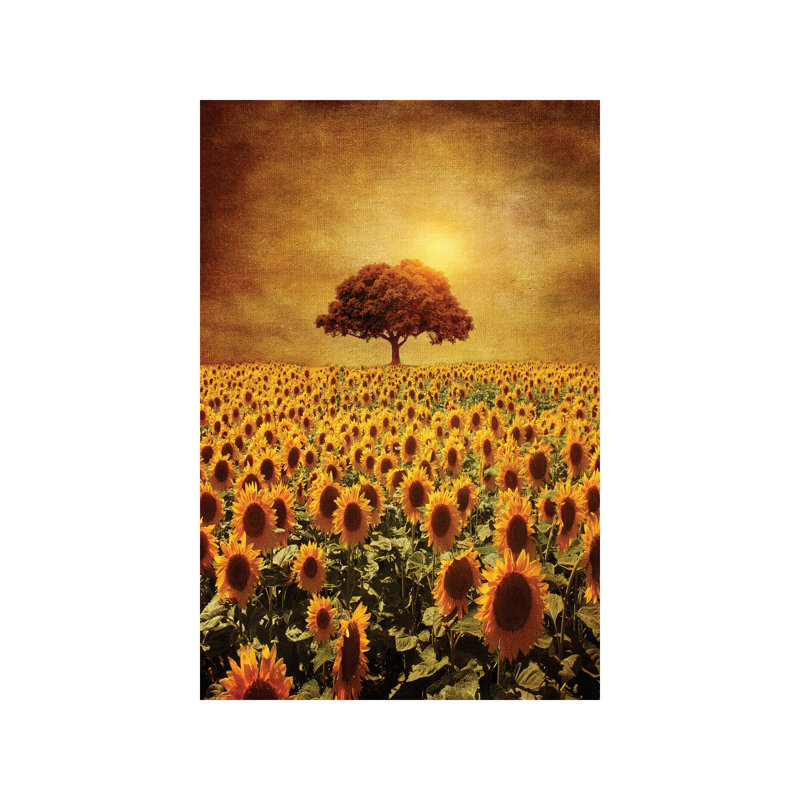 Lone Tree & Sunflowers Field by Viviana Gonzalez - Wrapped Canvas Painting, 101.6 cm H x 66.04 cm W x 1.91 cm D