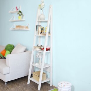 Ballucci 3-Tier Storage Ladder Shelf Bookcase, Wood Leaning Ladder Bookshelf, White