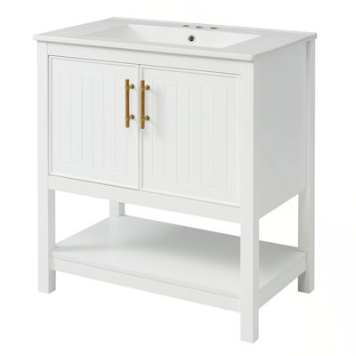 Meuble-lavabo élégant avec lavabo en céramique et grand rangement pour les petites salles de bain