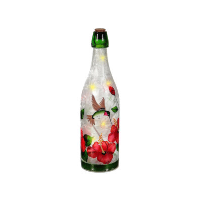 Hibiscus bouteille en verre en grésille avec led hummingbird